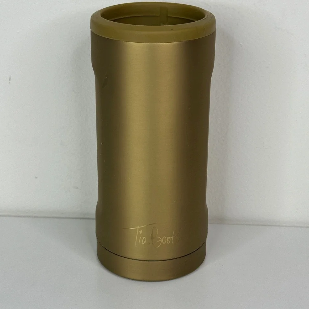 Brumate Hopsulator Slim Can Cooler Gold Tia Booth Signature 12oz Stainless Steel